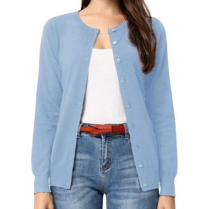 imageGRACE KARIN Womens Classic Long Sleeve Knit Cardigan Sweaters Casual Open Front Button Down Cardigans S3XLLight Blue