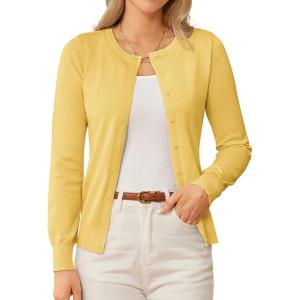imageGRACE KARIN Womens Classic Long Sleeve Knit Cardigan Sweaters Casual Open Front Button Down Cardigans S3XLLight Yellow