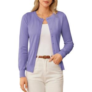 imageGRACE KARIN Womens Classic Long Sleeve Knit Cardigan Sweaters Casual Open Front Button Down Cardigans S3XLPurple