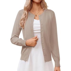 imageGRACE KARIN Womens Classic Long Sleeve Knit Cardigan Sweaters Casual Open Front Button Down Cardigans S3XLTan