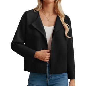 imageGRACE KARIN Womens Cropped Knit Sweater Blazer Oversized Open Front Jackets 2025 Fall Laple Cardigans Dressy CasualBlack