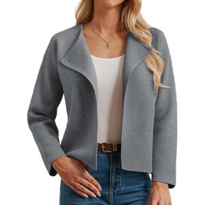 imageGRACE KARIN Womens Cropped Knit Sweater Blazer Oversized Open Front Jackets 2025 Fall Laple Cardigans Dressy CasualGrey