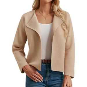 imageGRACE KARIN Womens Cropped Knit Sweater Blazer Oversized Open Front Jackets 2025 Fall Laple Cardigans Dressy CasualKhaki