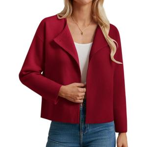 imageGRACE KARIN Womens Cropped Knit Sweater Blazer Oversized Open Front Jackets 2025 Fall Laple Cardigans Dressy CasualWine Red