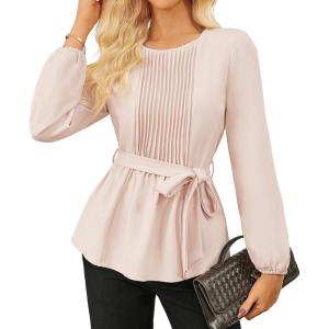 imageGRACE KARIN Womens Dressy Tops Fall Long Sleeve Blouses Elegant Pleated Business Work Shirts Trendy Outfit 2025Apricot