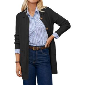 imageGRACE KARIN Womens Fall Long Cardigan Sweaters with Pockets Button Knit Blazer Trendy Open Front Dressy Casual JacketBlack