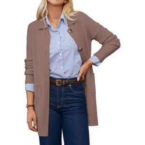 imageGRACE KARIN Womens Fall Long Cardigan Sweaters with Pockets Button Knit Blazer Trendy Open Front Dressy Casual JacketDark Camel