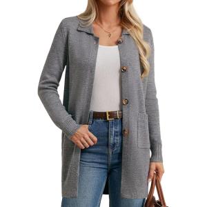 imageGRACE KARIN Womens Fall Long Cardigan Sweaters with Pockets Button Knit Blazer Trendy Open Front Dressy Casual JacketGray