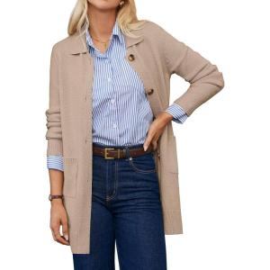 imageGRACE KARIN Womens Fall Long Cardigan Sweaters with Pockets Button Knit Blazer Trendy Open Front Dressy Casual JacketKhaki