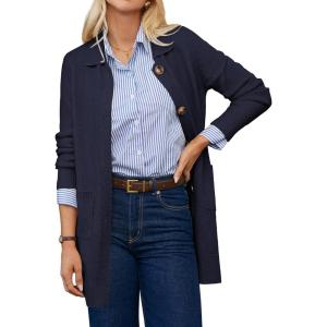 imageGRACE KARIN Womens Fall Long Cardigan Sweaters with Pockets Button Knit Blazer Trendy Open Front Dressy Casual JacketNavy Blue