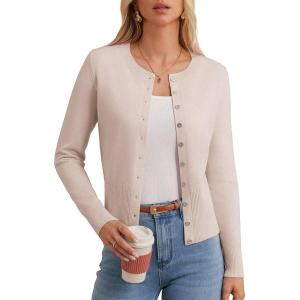 imageGRACE KARIN Womens Lightweight Fall Cardigan Long Sleeve Knit Crop Sweater Trendy Button Open Front Crewneck JacketApricot