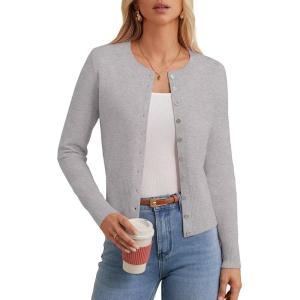imageGRACE KARIN Womens Lightweight Fall Cardigan Long Sleeve Knit Crop Sweater Trendy Button Open Front Crewneck JacketGray
