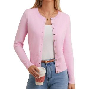 imageGRACE KARIN Womens Lightweight Fall Cardigan Long Sleeve Knit Crop Sweater Trendy Button Open Front Crewneck JacketPink