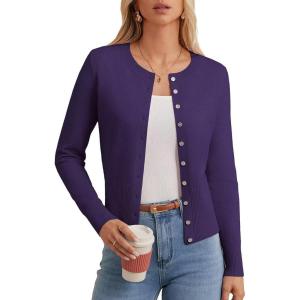 imageGRACE KARIN Womens Lightweight Fall Cardigan Long Sleeve Knit Crop Sweater Trendy Button Open Front Crewneck JacketPurple