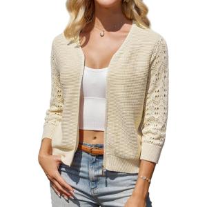 imageGRACE KARIN Womens Lightweight Summer Cardigan 34 Sleeve Cropped Cardigan Dressy Zip Up Cardigans JacketBeige
