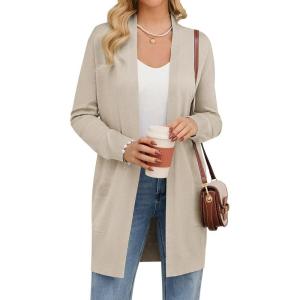 imageGRACE KARIN Womens Long Cardigan Sweater Open Front Classic Knitted Lightweight Sweater with PocketsA Tan