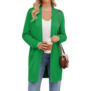 imageGRACE KARIN Womens Long Cardigan Sweater Open Front Classic Knitted Lightweight Sweater with PocketsApplegreen