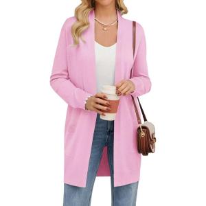 imageGRACE KARIN Womens Long Cardigan Sweater Open Front Classic Knitted Lightweight Sweater with PocketsBaby Pink