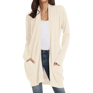 imageGRACE KARIN Womens Long Cardigan Sweater Open Front Classic Knitted Lightweight Sweater with PocketsBeige