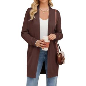 imageGRACE KARIN Womens Long Cardigan Sweater Open Front Classic Knitted Lightweight Sweater with PocketsCoffee