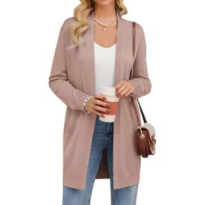 imageGRACE KARIN Womens Long Cardigan Sweater Open Front Classic Knitted Lightweight Sweater with PocketsFawn