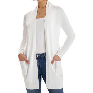 imageGRACE KARIN Womens Long Cardigan Sweater Open Front Classic Knitted Lightweight Sweater with PocketsIvory