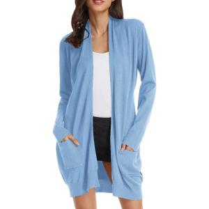 imageGRACE KARIN Womens Long Cardigan Sweater Open Front Classic Knitted Lightweight Sweater with PocketsLight Blue