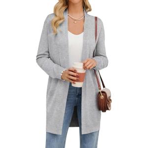 imageGRACE KARIN Womens Long Cardigan Sweater Open Front Classic Knitted Lightweight Sweater with PocketsLight Grey