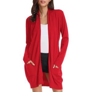 imageGRACE KARIN Womens Long Cardigan Sweater Open Front Classic Knitted Lightweight Sweater with PocketsRed