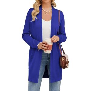 imageGRACE KARIN Womens Long Cardigan Sweater Open Front Classic Knitted Lightweight Sweater with PocketsRoyal Blue