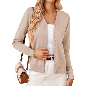 imageGRACE KARIN Womens Long Sleeve Button Down Sweater Classic VNeck Knit CardiganDeep Apricot