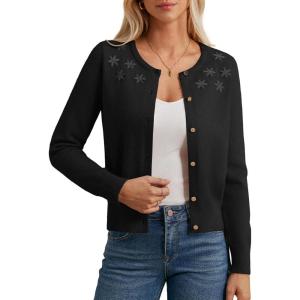 imageGRACE KARIN Womens Long Sleeve Knitted Cardigan Sweaters Crew Neck Button Up Fuzzy Flower Sweaters Fall OutfitsBlack