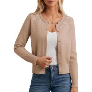 imageGRACE KARIN Womens Long Sleeve Knitted Cardigan Sweaters Crew Neck Button Up Fuzzy Flower Sweaters Fall OutfitsDark Apricot
