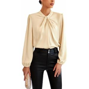 imageGRACE KARIN Womens Long Sleeve Satin BlouseMock Neck Work Silk ShirtsDressy Tops for Business Casual OfficeApricot