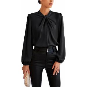 imageGRACE KARIN Womens Long Sleeve Satin BlouseMock Neck Work Silk ShirtsDressy Tops for Business Casual OfficeBlack