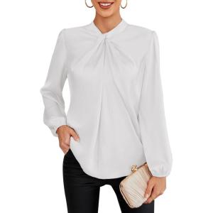 imageGRACE KARIN Womens Long Sleeve Satin BlouseMock Neck Work Silk ShirtsDressy Tops for Business Casual OfficeIvory