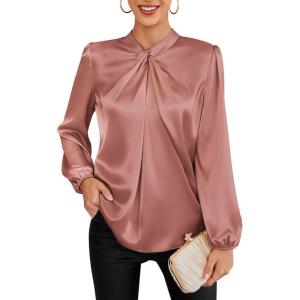 imageGRACE KARIN Womens Long Sleeve Satin BlouseMock Neck Work Silk ShirtsDressy Tops for Business Casual OfficeLight Pink