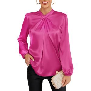 imageGRACE KARIN Womens Long Sleeve Satin BlouseMock Neck Work Silk ShirtsDressy Tops for Business Casual OfficeRose Red
