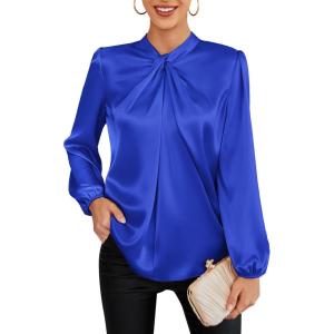 imageGRACE KARIN Womens Long Sleeve Satin BlouseMock Neck Work Silk ShirtsDressy Tops for Business Casual OfficeRoyal Blue