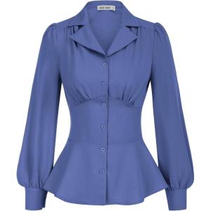 imageGRACE KARIN Womens Long Sleeve Tops Business Casual Dressy Button Down Peplum Blouses Fall Collared Work Elegant ShirtBlue Purple