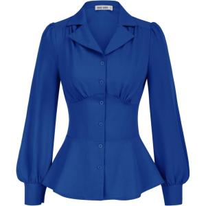 imageGRACE KARIN Womens Long Sleeve Tops Business Casual Dressy Button Down Peplum Blouses Fall Collared Work Elegant ShirtRoyal Blue