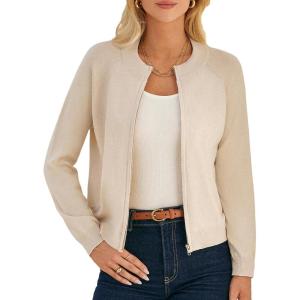 imageGRACE KARIN Womens Long Sleeve Zip Up Cardigan Sweaters Lightweight Fall Fashion Sweater Jacket Knitted Fall ClothesBeige