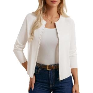 imageGRACE KARIN Womens Long Sleeve Zip Up Cardigan Sweaters Lightweight Fall Fashion Sweater Jacket Knitted Fall ClothesIvory White