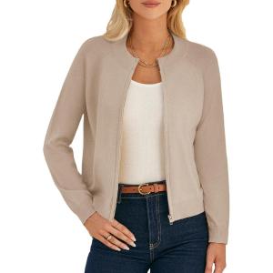 imageGRACE KARIN Womens Long Sleeve Zip Up Cardigan Sweaters Lightweight Fall Fashion Sweater Jacket Knitted Fall ClothesKhaki
