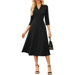 imageGRACE KARIN Work Dresses for Women 2025Midi Business Dress34 Sleeve Classy Fit and Flare Dress with PocketBlack