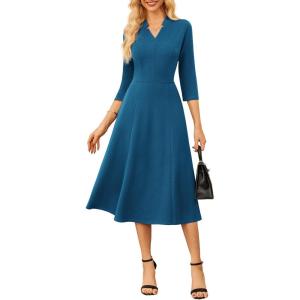 imageGRACE KARIN Work Dresses for Women 2025Midi Business Dress34 Sleeve Classy Fit and Flare Dress with PocketGray Blue