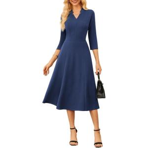 imageGRACE KARIN Work Dresses for Women 2025Midi Business Dress34 Sleeve Classy Fit and Flare Dress with PocketNavy Blue