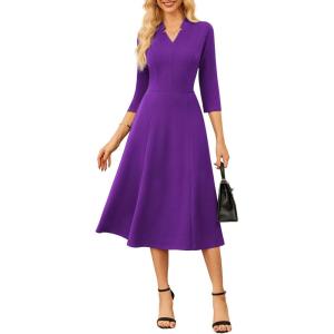 imageGRACE KARIN Work Dresses for Women 2025Midi Business Dress34 Sleeve Classy Fit and Flare Dress with PocketPurple