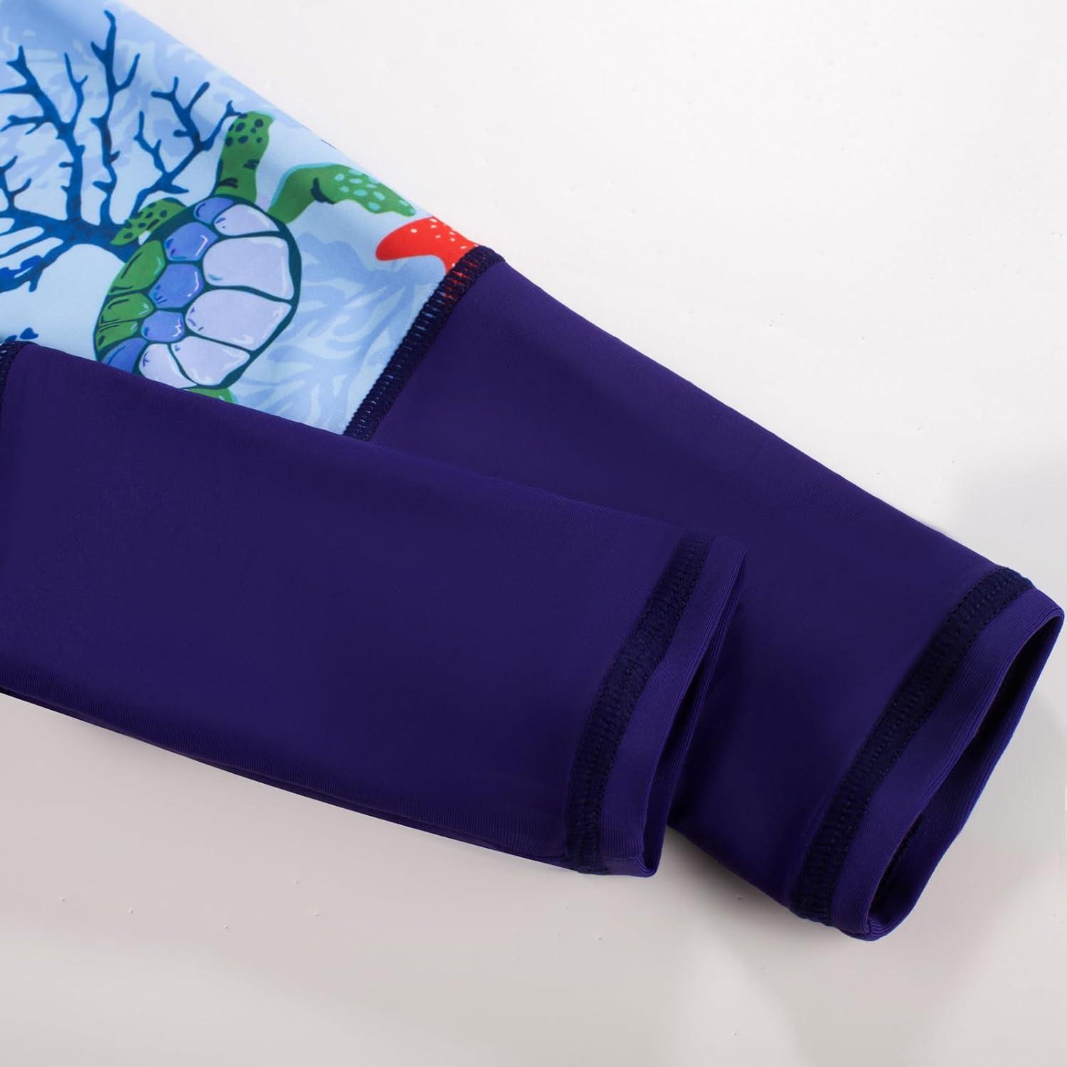 imageGRACE KARIN Girls Long Sleeve Swimsuit Two Piece Rashguard Floral Swimwear 614YColorful Leopard Gradient Blue Coral