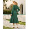imageGRACE KARIN 2025 Womens Casual Fall Long Sleeve Midi Dresses VNeck Smocked Tiered DressWedding Guest DressGreen